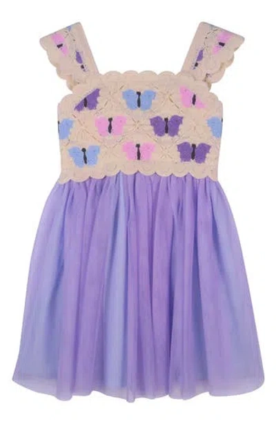Zunie Kids' Butterfly Knit Bodice Tutu Dress In Ivory/lilac