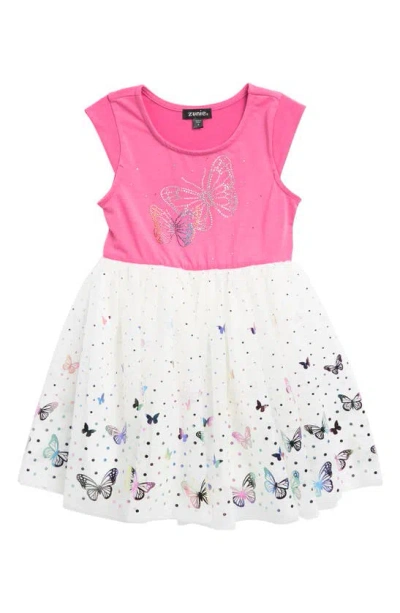 Zunie Kids' Butterfly Tulle Dress In Pink/ Ivory