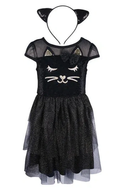 Zunie Kids' Cap Sleeve Kitty Dress & Headband Set In Black