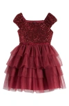 ZUNIE KIDS' CAP SLEEVE SEQUIN TIERED TULLE PARTY DRESS
