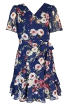 Zunie Kids' Chiffon Faux Wrap Dress In Blue