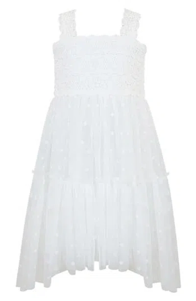 Zunie Kids' Clip Dot Chiffon High-low Dress In White
