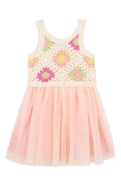 Zunie Kids' Crochet Dress In Ivory/ Peach