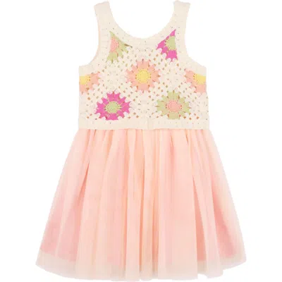 Zunie Kids' Crochet Dress In Ivory/peach