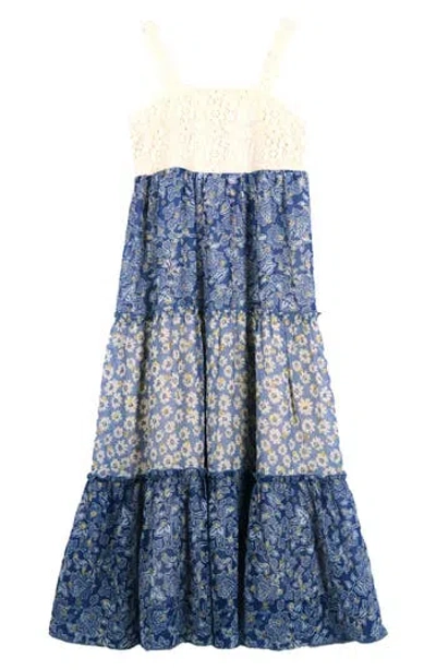 Zunie Kids' Crochet Tiered Dress In Blue Multi