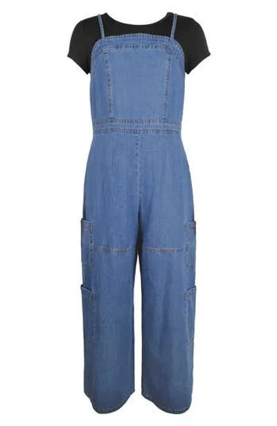 Zunie Kids' Denim Jumpsuit & T-shirt Set In Blue