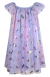 Zunie Kids' Dragonfly Foil Flutter Sleeve Tulle Party Dress In Blue