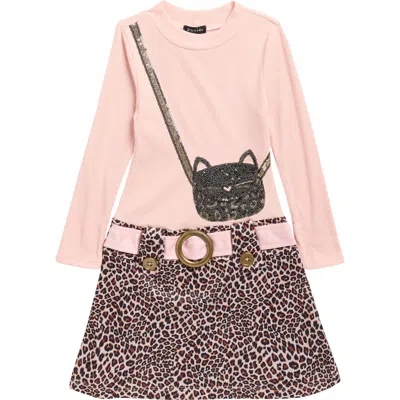 Zunie Kids' Embroidered Animal Print Dress In Pink