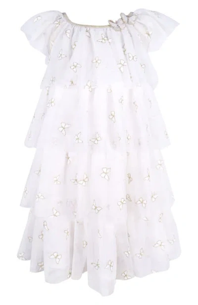 Zunie Kids' Embroidered Butterfly Tiered Party In White
