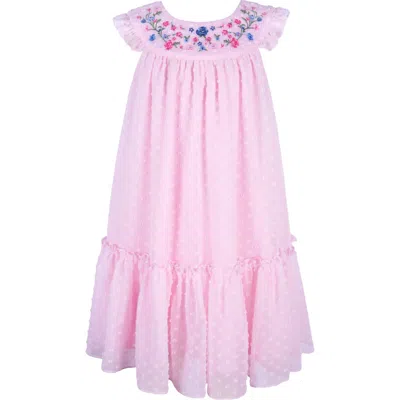 Zunie Kids' Embroidered Clip Dot Chiffon Party Dress In Pink