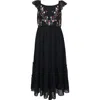 Zunie Kids' Embroidered Flutter Sleeve Clip Dot Chiffon Party Maxi Dress In Black