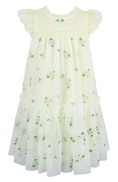 Zunie Kids' Embroidered Flutter Sleeve Mesh Party Dress In Green