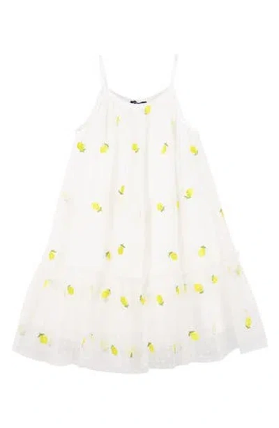 Zunie Kids' Embroidered Lemon Sleeveless Dress In White/yellow