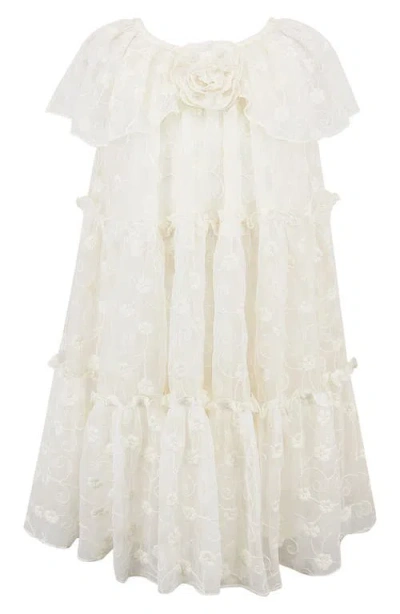 Zunie Kids' Embroidered Mesh Tiered Dress In White