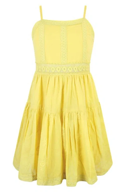 Zunie Kids' Embroidered Tiered Cotton Dress In Yellow