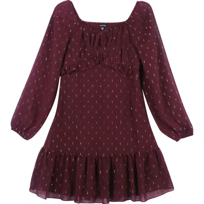 Zunie Kids' Emma Long Sleeve Metallic Clip Dot Dress In Burgundy | ModeSens