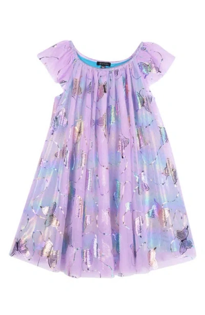 Zunie Kids' Float Foil Butterfly Dress In Lilac