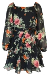 Zunie Kids' Floral Chiffon Dress In Black