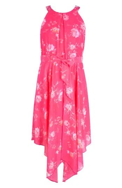 Zunie Kids' Floral Chiffon Handkerchief Hem Dress