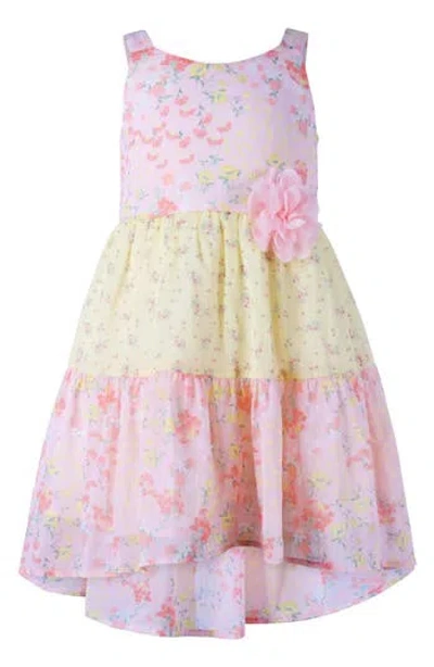 Zunie Kids' Floral Chiffon Tiered Dress In Blush/yellow