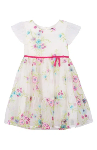 Zunie Kids' Floral Embroidered Party Dress In White/ Pink