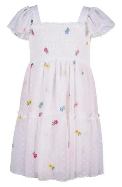 Zunie Kids' Floral Embroidered Swiss Dot Dress