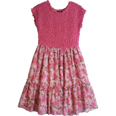 Zunie Kids' Floral Flounce Skirt Dress In Pink
