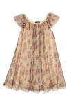 Zunie Kids' Floral Metallic Flutter Sleeve Dress In Neutral