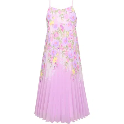 Zunie Kids' Floral Pleated Chiffon Dress In Pink