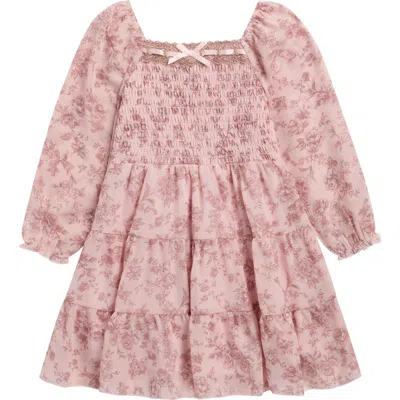 Zunie Kids' Floral Print Chiffon Dress In Pink