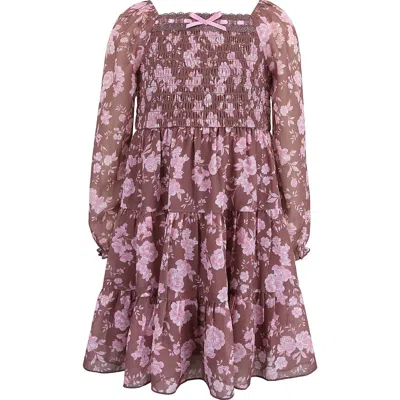 Zunie Kids' Floral Print Chiffon Dress In Multi