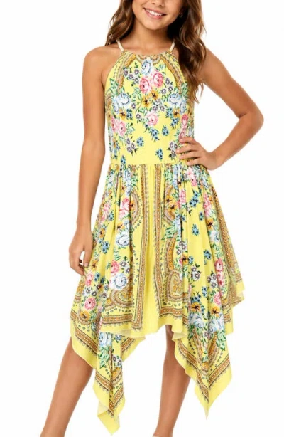 Zunie Kids' Floral Print Handkerchief Dress In Yellow