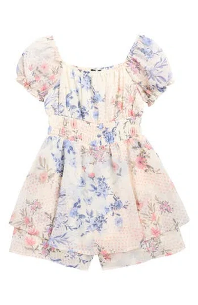 Zunie Kids' Floral Puff Sleeve Romper In Multi