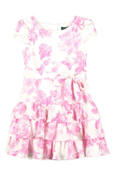 Zunie Kids' Floral Ruffle Tiered Dress In Ivory/ Pink