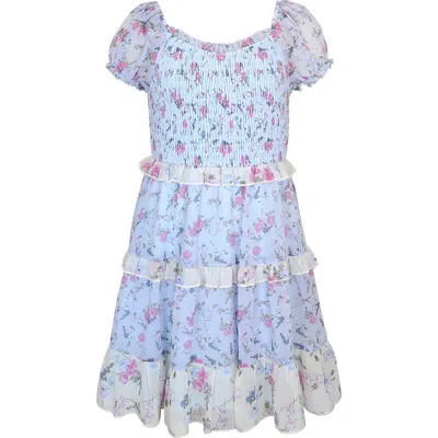 Zunie Kids' Floral Ruffle Tiered Dress In Multi