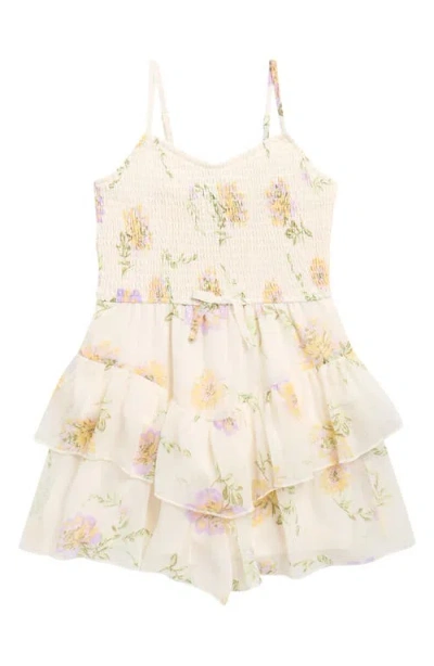 Zunie Kids' Floral Smocked Bodice Romper In Multi