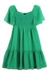 Zunie Kids' Flutter Sleeve Chiffon Babydoll Dress In Kelly Green