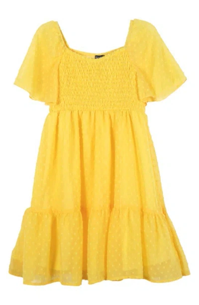 Zunie Kids' Flutter Sleeve Chiffon Babydoll Dress In Yellow