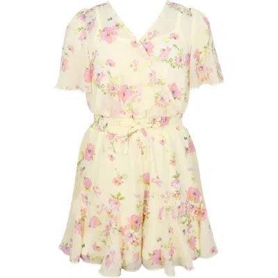 Zunie Kids' Flutter Sleeve Chiffon Romper In Yellow