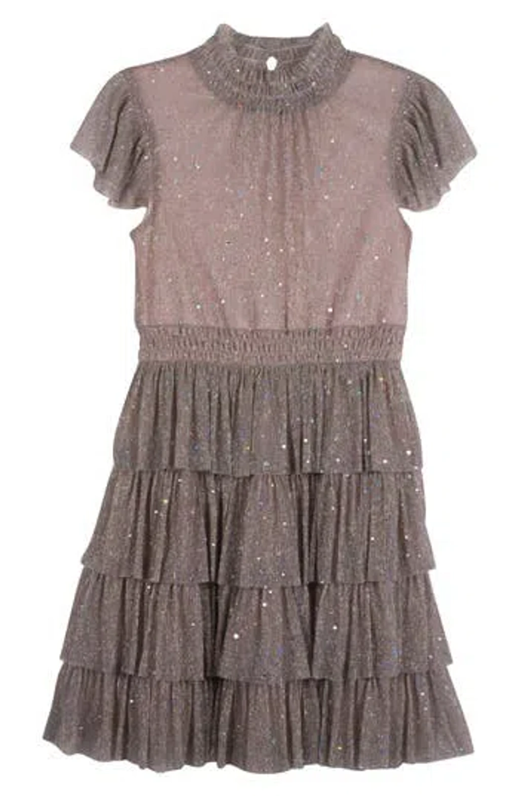 Zunie Kids' Flutter Sleeve Metallic Pliss Dress In Champagne | ModeSens