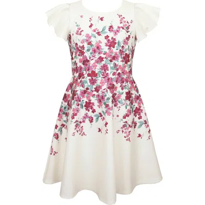 Zunie Kids' Flutter Sleeve Scuba Skater Dress In White