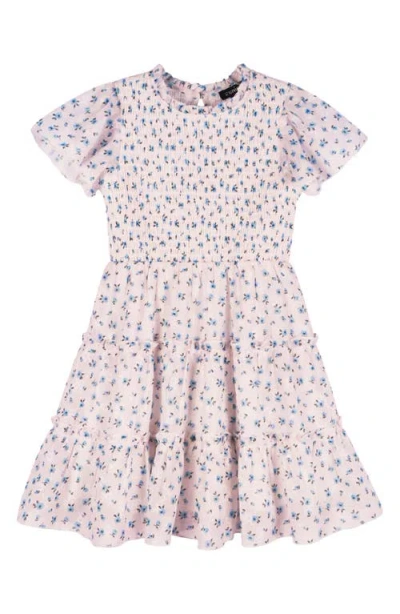 Zunie Kids' Flutter Sleeve Smocked Dress In White/blue