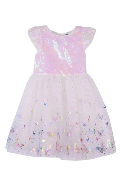 Zunie Kids' Foil Butterfly Sequin Tutu Dress In White