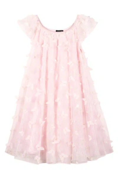 Zunie Kids' Foil Dot 3d Butterfly Appliqué Party Dress In Pink