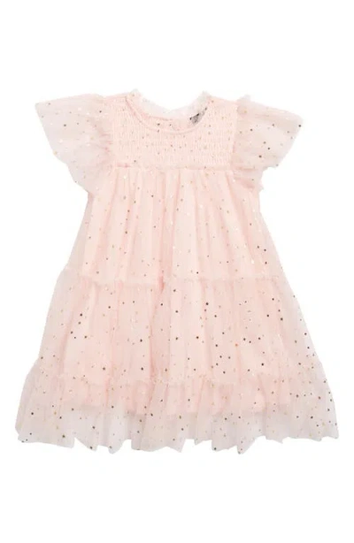 Zunie Kids' Foil Star Mesh Overlay Party Dress In Blush