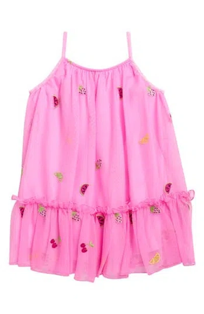 Zunie Kids' Fruit Embroidered Fluffy Dress In Pink