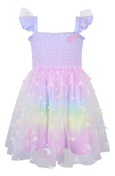 Zunie Kids' Glitter Flutter Sleeve Smocked Bodice & Tulle Skirt In Multi