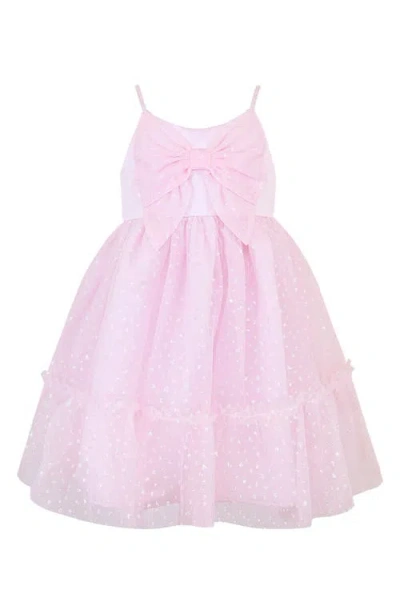 Zunie Kids' Glitter Mesh Bow Fit & Flare Party Dress In Pink