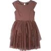 Zunie Kids' Glitter Mesh Cascade Party Dress In Mocha Rose Gold