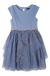 Zunie Kids' Glitter Mesh Cascade Party Dress In Slate Blue